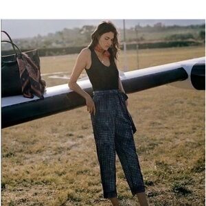 Anthropologie Maeve Aryl Bleached Blue Pants in Gingham Blue
